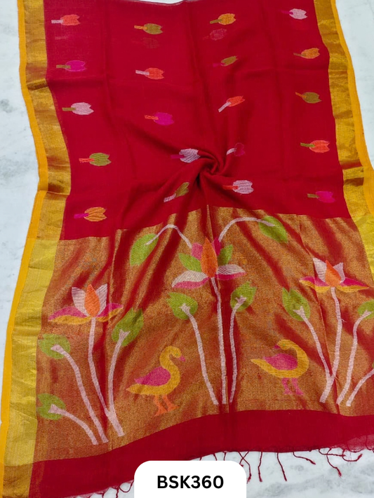 Handloom Pure Jayashree Linen With Paithani Saree