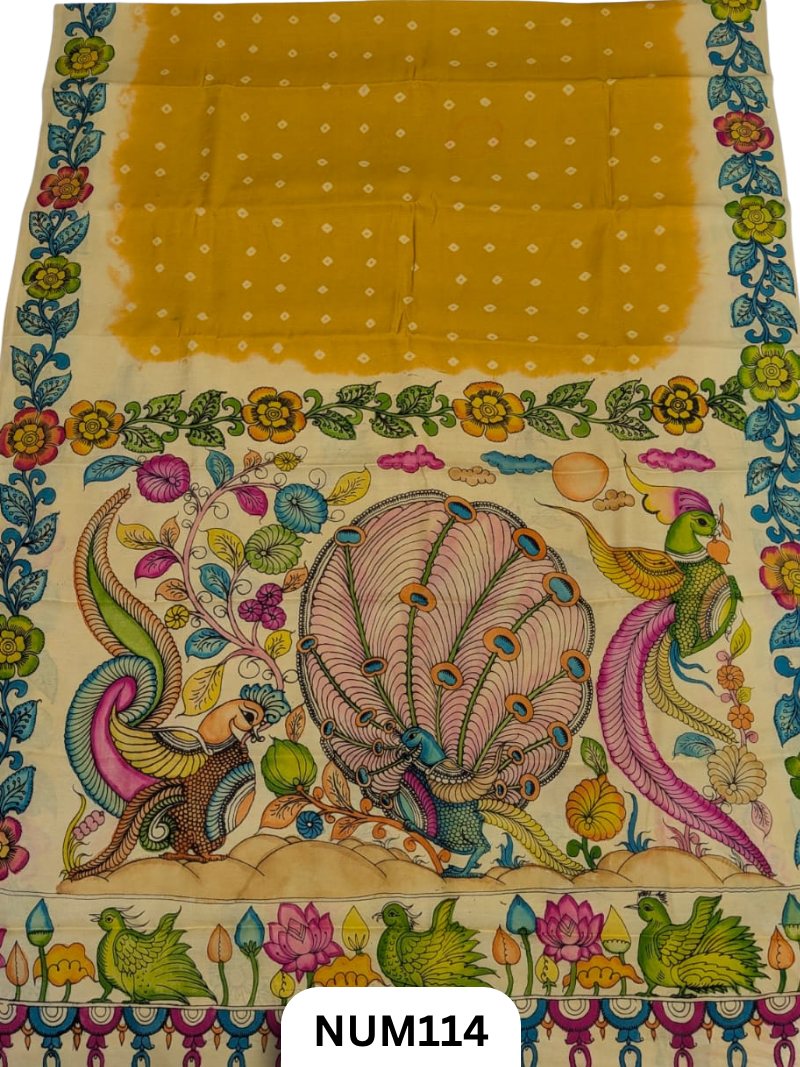 Pure Modal Silk X Bandhini Penkalamkari Fusion Saree