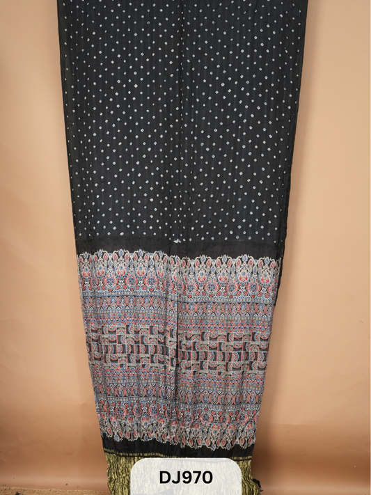 BANDHANI + AJRAKH SAREE WITH LAGDI PATTA