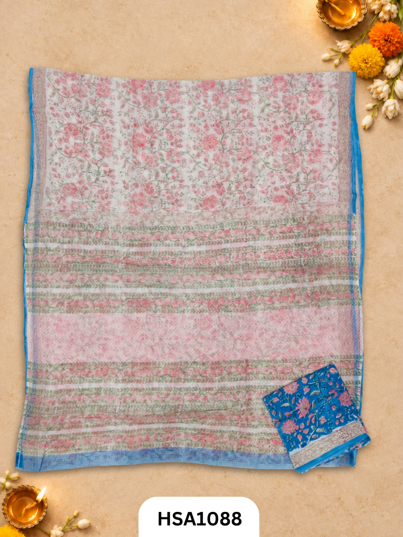 Hand Block Printed Traditional Designs & Multi Colour Combinations Kota Doria Sarees