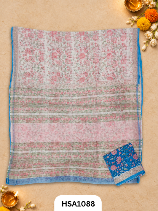 Hand Block Printed Traditional Designs & Multi Colour Combinations Kota Doria Sarees