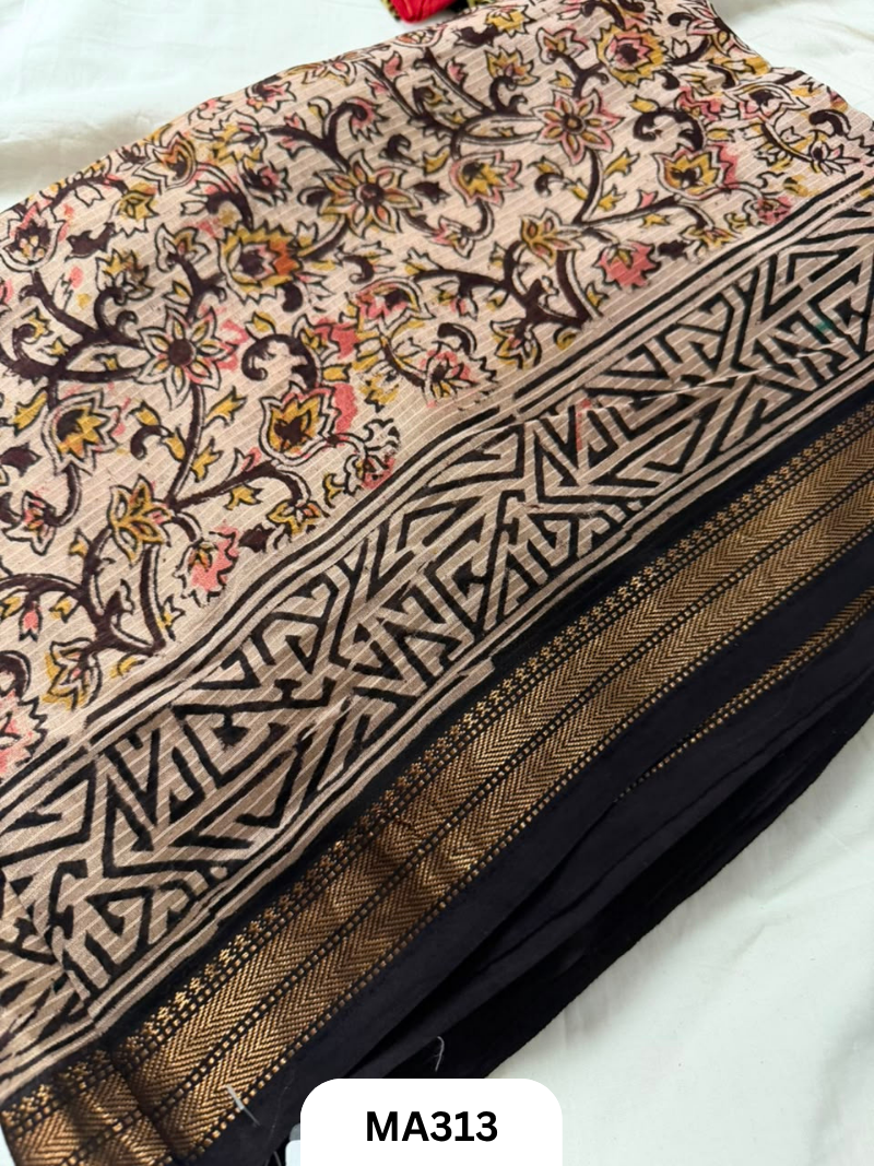 Pure Maheswari Silk Cotton  Kalamakri Handblock - Natural Dye