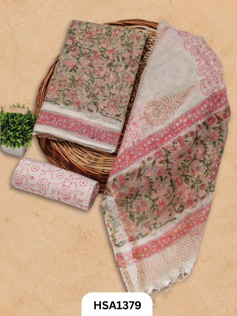 Hand block printed kota doriya suit top &duppta 2.5 meter