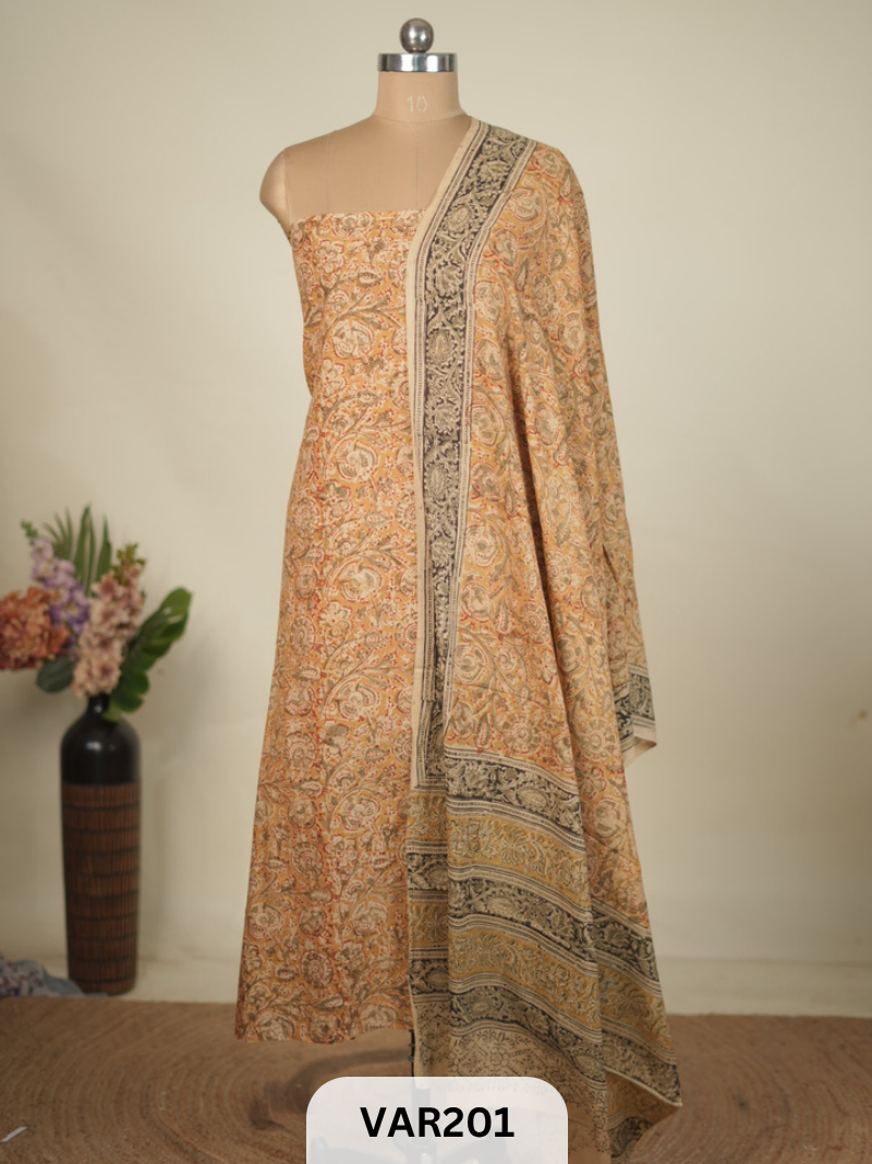 PURE HANDBLOCK KALAMKARI COTTON-2 PCS-TOP & DUPPATA