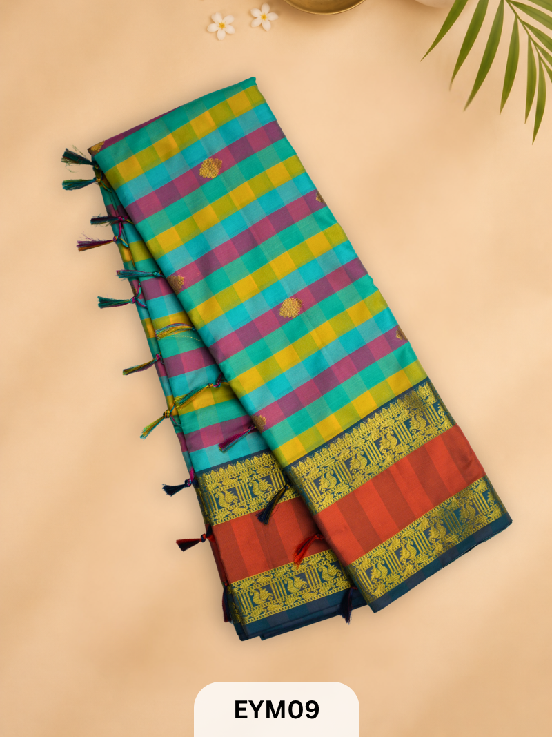 VINTAGE CHECKS SEMI SOFT SILK SAREE