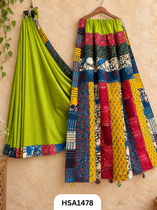 Pure Mul Cotton Ajrakh Patch Work Saree