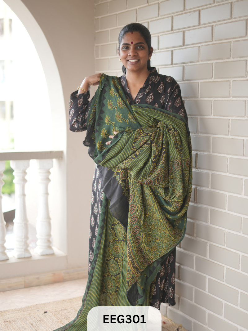 AJRAKH CHINON SAREE