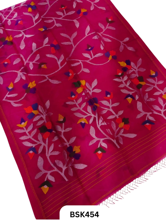 Handloom Pure Muslin Jamdhani Needle Work Weave Saree