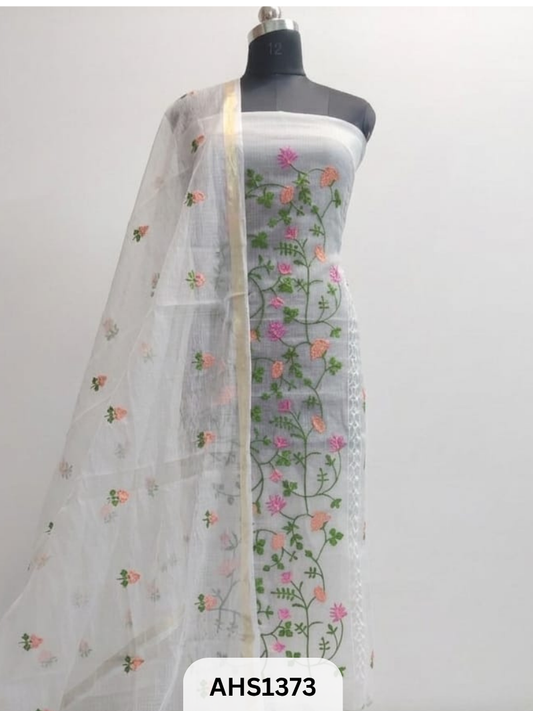Exclusive Kota Doria Embroidery Work - Top & Dupatta 2.5 Mtr