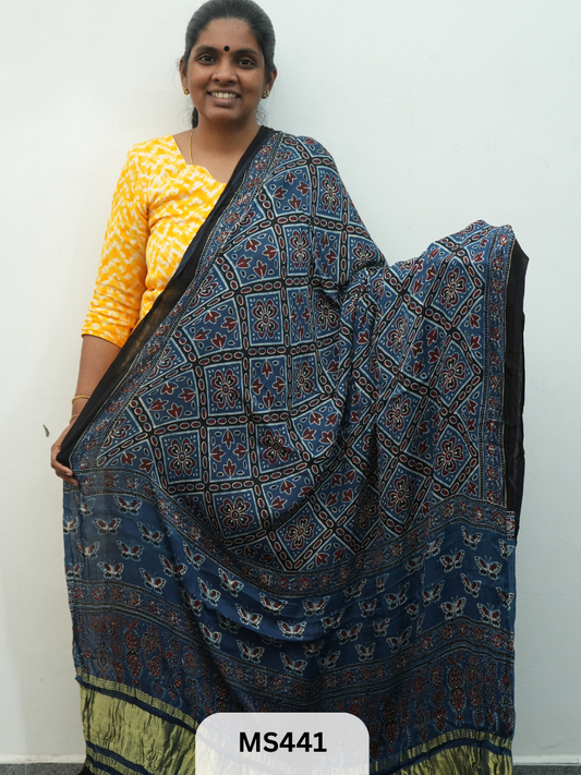 Modal silk Dupatta with Ajrakh Print Lagidi Patta Travel Story Collectives