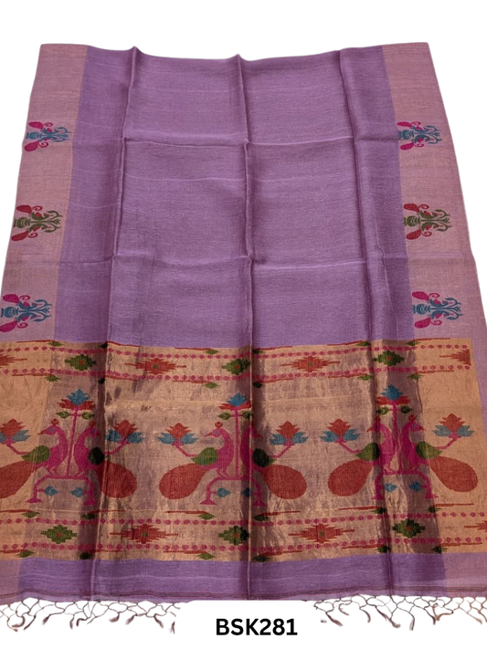 Handloom Pure Linen Silk Jamdhani Weave Saree