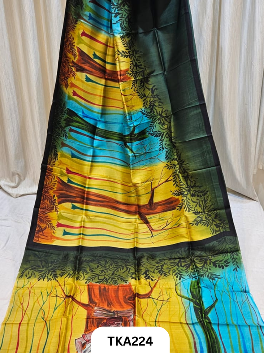 Murshidabad Silk Hand Painted Saree