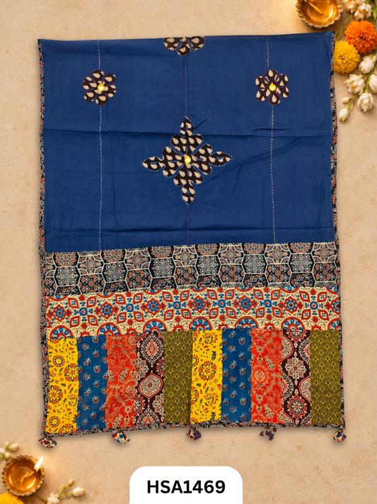 Hand Block Barmeri Ajrakh Print Patch Work Duppata Length 2.50 meter