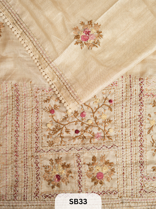 SEMI TUSSAR WITH HAND EMBROIDERY