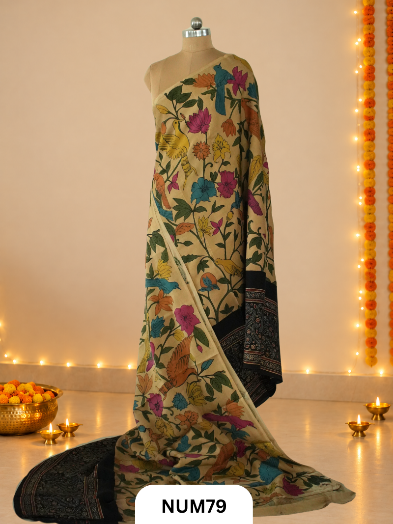 Exclusive Pure Penkalamkari Floral Saree - MODAL SILK