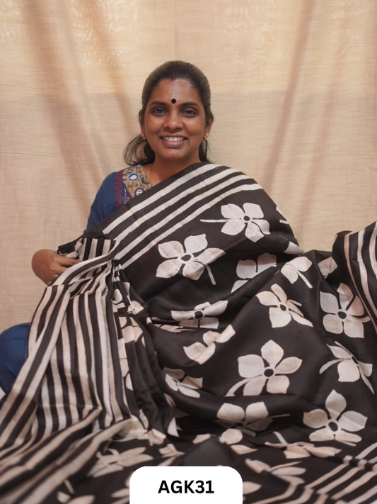 Premium Murshidabad 3-Ply Silk Hand Batik Saree – Silk Mark Certified