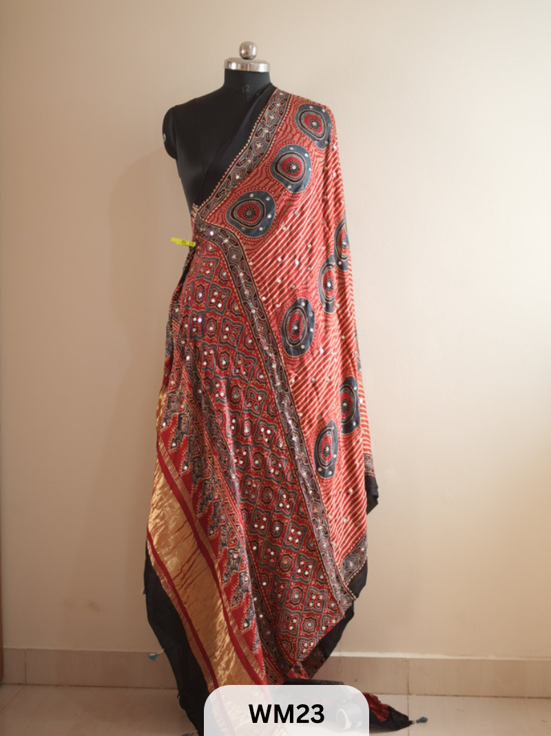 MODAL SILK WITH GLUED MIRROR LAGDI PATTA DUPPATTA