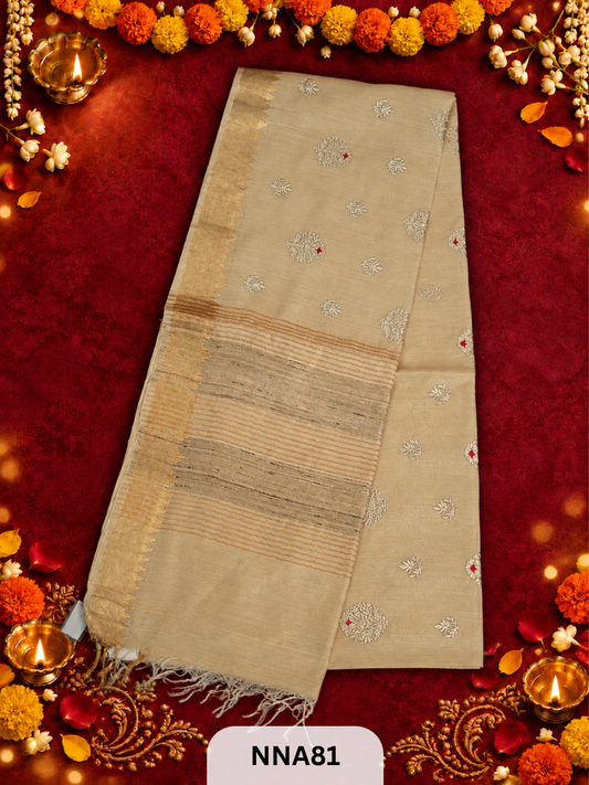Pure Tussar Silk With Pitta Work - Metallic Theards