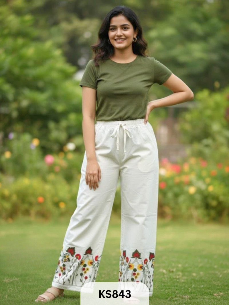 KHADI PANT WITH NATURAL COLOR EMBROIDERY