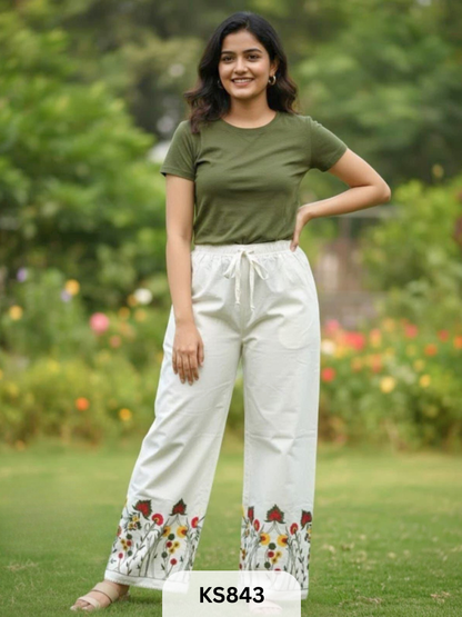 KHADI PANT WITH NATURAL COLOR EMBROIDERY