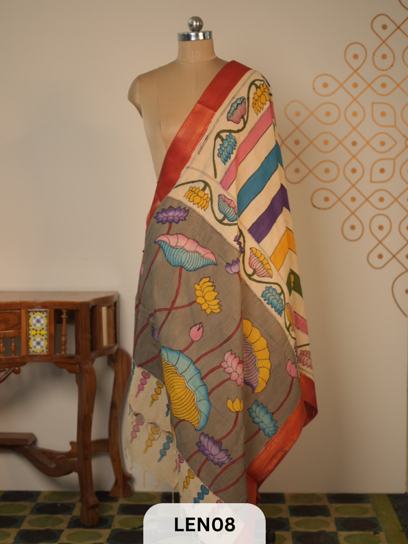 PURE PENKALAMKARI CHENNURI SILK  DUPPATA