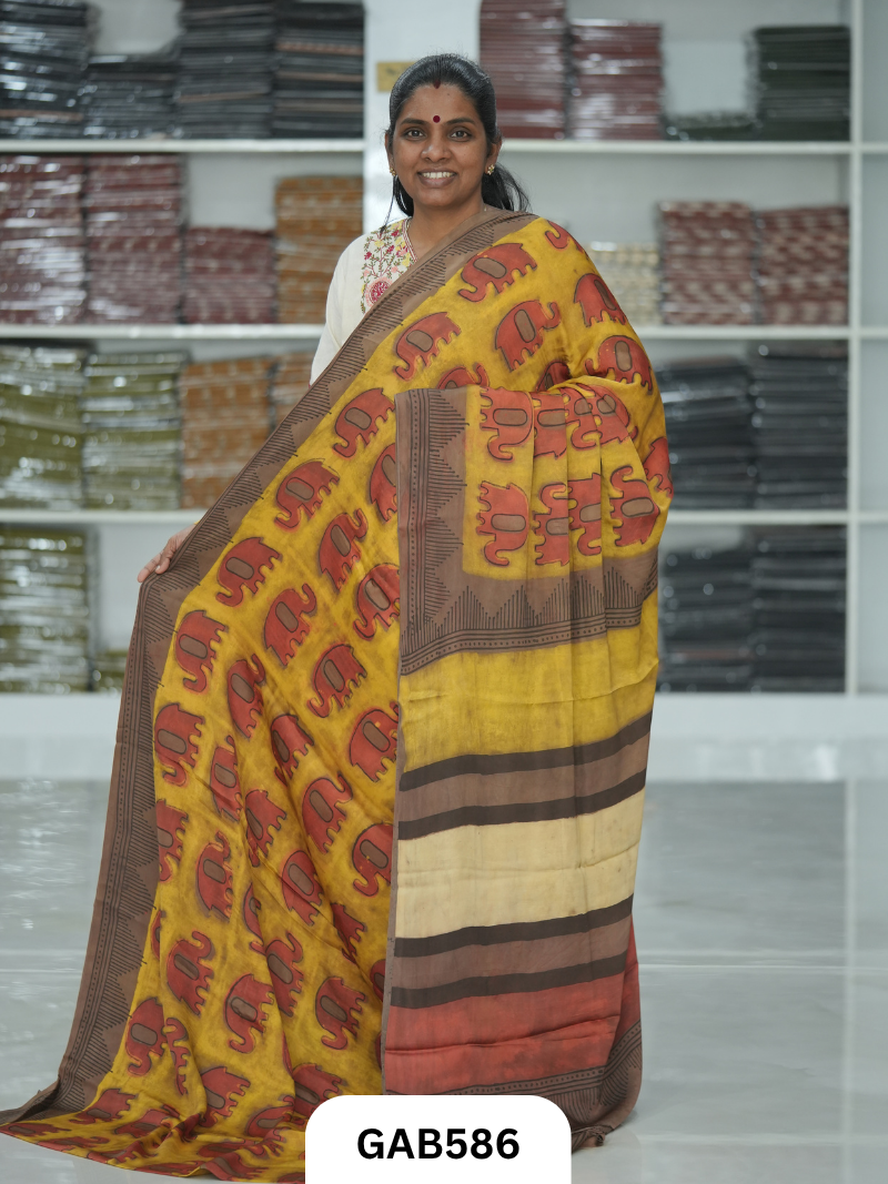 Nashpal & Pomegranate Peel Printed Modal Silk Sarees with blouse