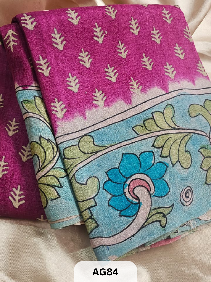 PURE GACHI TUSSAR WITH KALAMKARI ART WORK | HANDBLOCK | SILK MARK