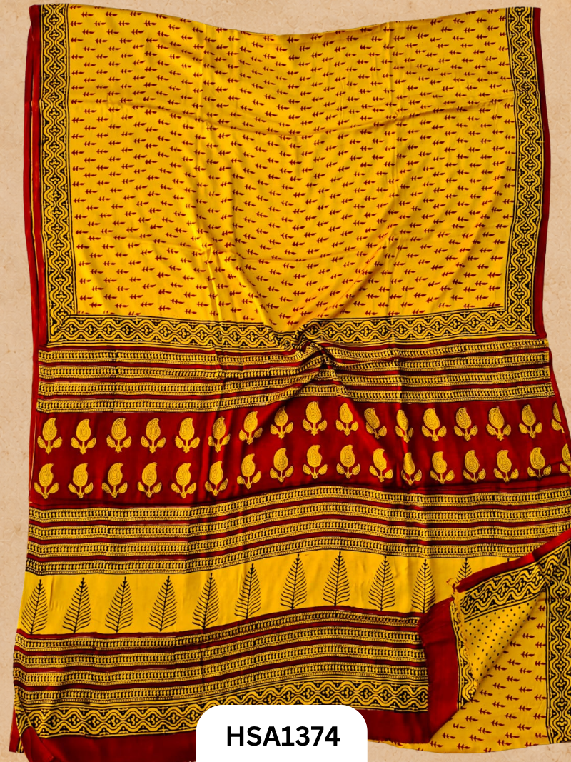 Modal Silk With Bagru Barg Print Sarees With Blouse
