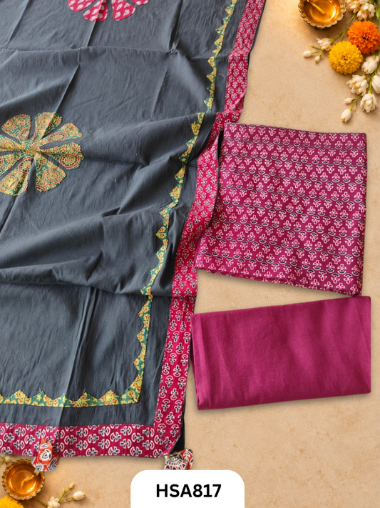 Ajrahk Print With Patch Work And Mirror Work Dupatta