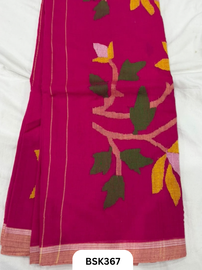 Handloom Pure Mul Cotton With Jamdhani Weave Saree