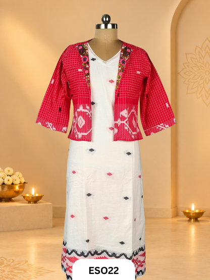 Red & White Jacket Dress With Astar