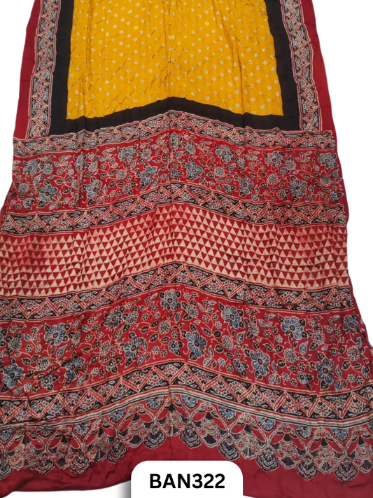 Modal Ajrakh With Bandhini Saree