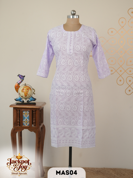 Chikenkari kurti Top Material With Machine Embroidery