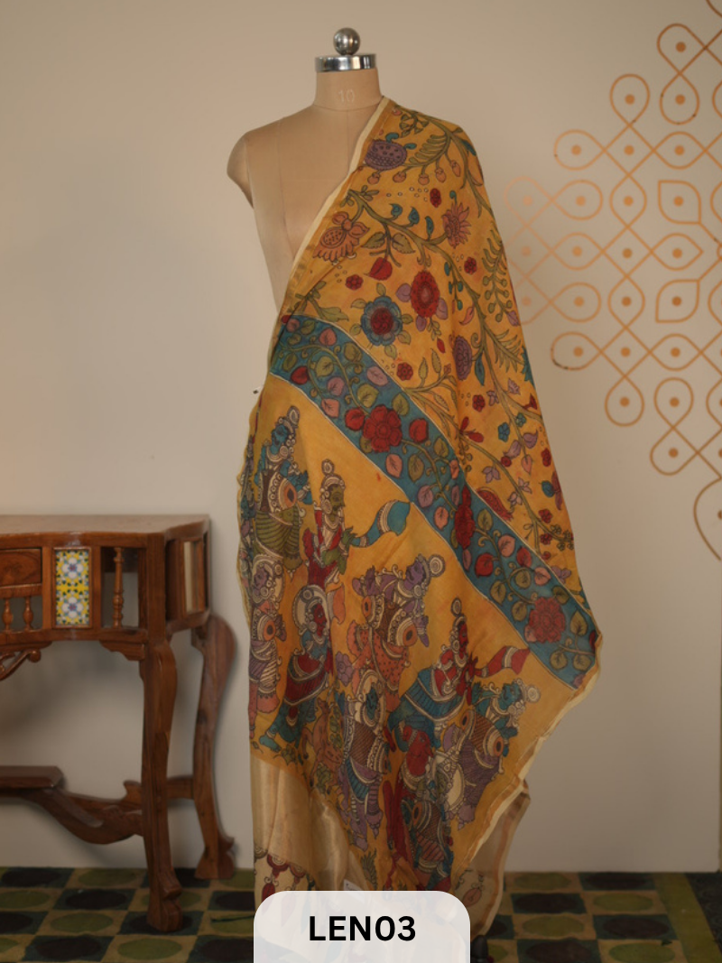 PURE CHANDERI WITH PENKALAMKARI DUPPATA