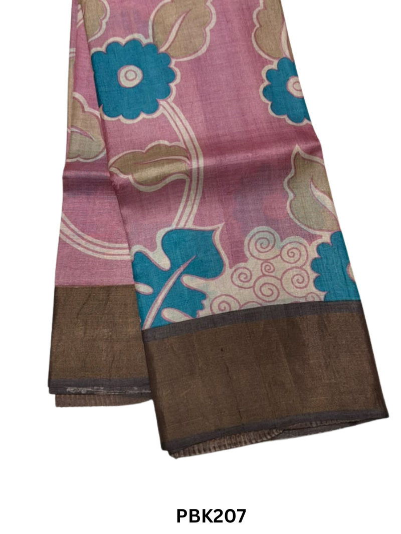 Premium Pure Tussar Silk Handblock Print Saree – Kolkata Special