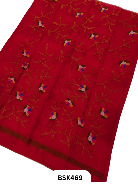 Handloom Pure Muslin Jamdhani Needle Work Weave Saree