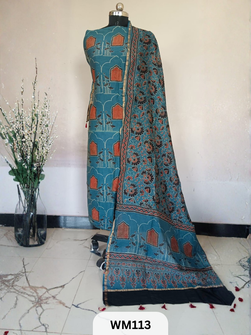 CHANDERI HAND BLOCK PRINT 2 PIECE SUITS EACH 2.5 MTR TOP AND DUPTTA