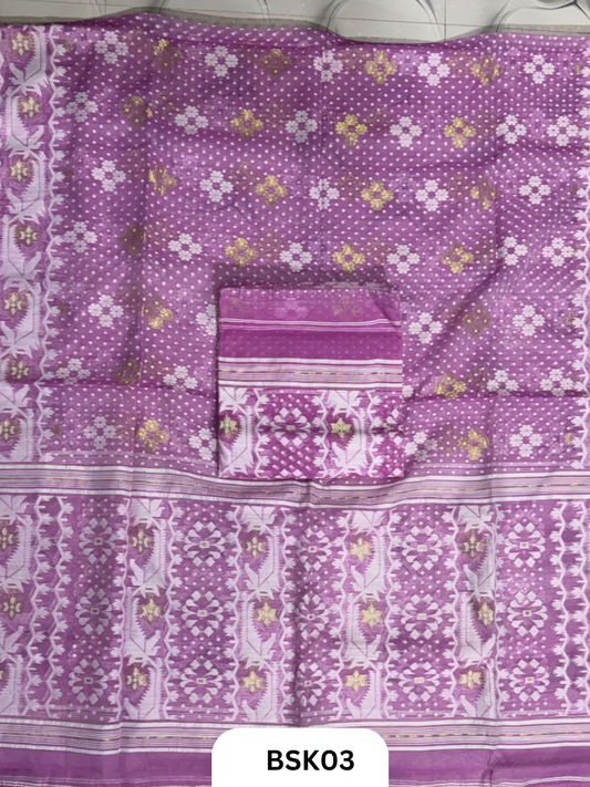 Cotton Jamdani Zari Weave  Top Material - 2.5  Duppata - 2.5  Machine Weave Hand Cutting