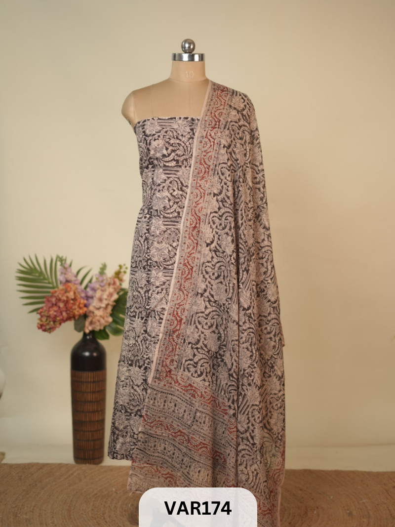 PURE HANDBLOCK KALAMKARI COTTON-2 PCS-TOP & DUPPATA