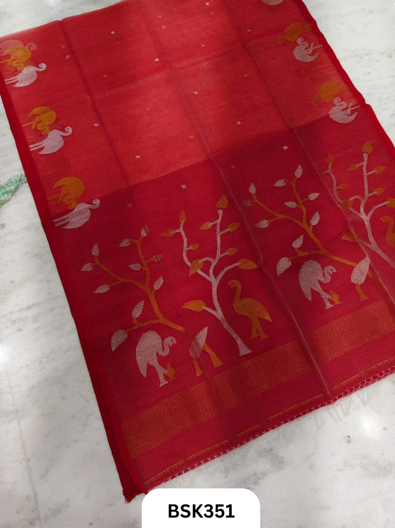 Handloom Pure Muslin Silk  With Jamdhani Weave Saree