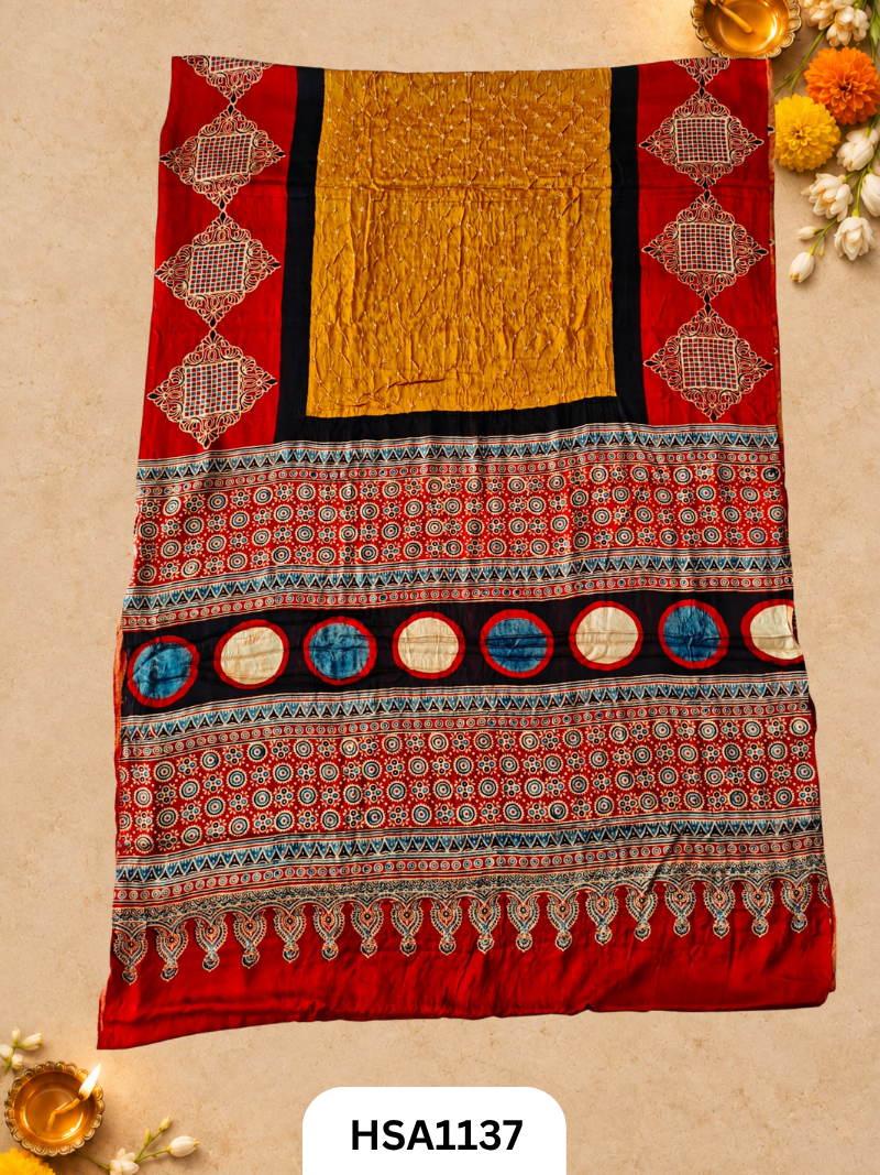 Ajarkh  Bandej Modal silk saree with blouse