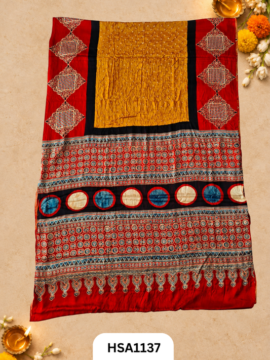 Ajarkh  Bandej Modal silk saree with blouse