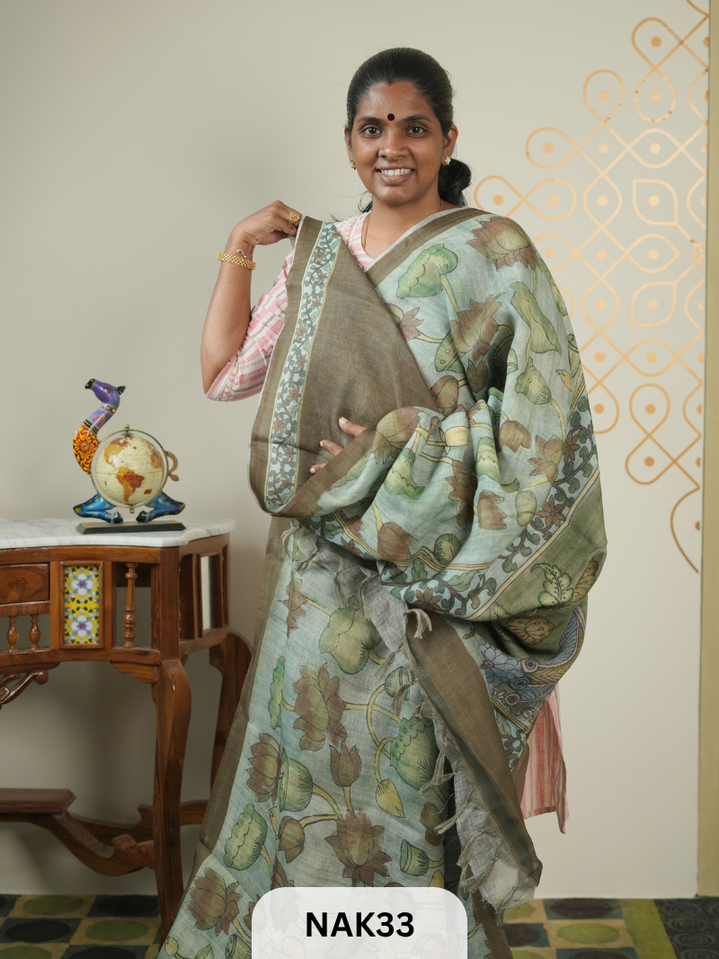 LINEN PENKALAMKARI SAREE
