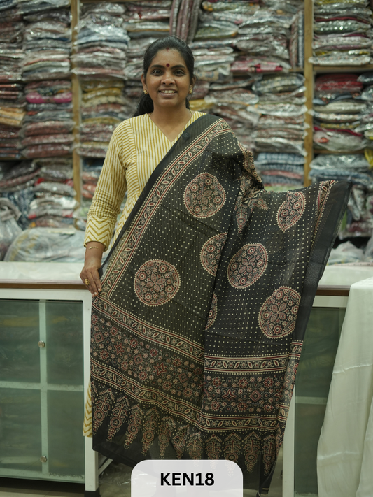 COTTON AJRAKH DUPPATTA SCREENPRINT-length 2.4mtr width 44''