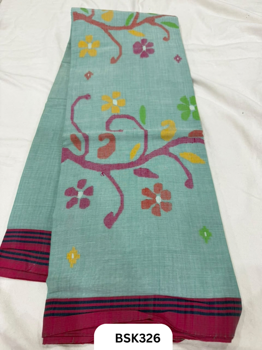 Handloom Pure Mul Cotton With Jamdhani Weave Saree
