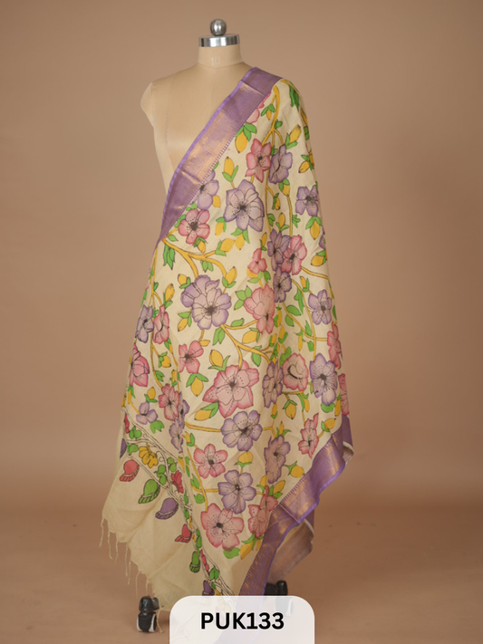 PURE PENKALAMKARI DUPPATTA - CHENNURI SILK
