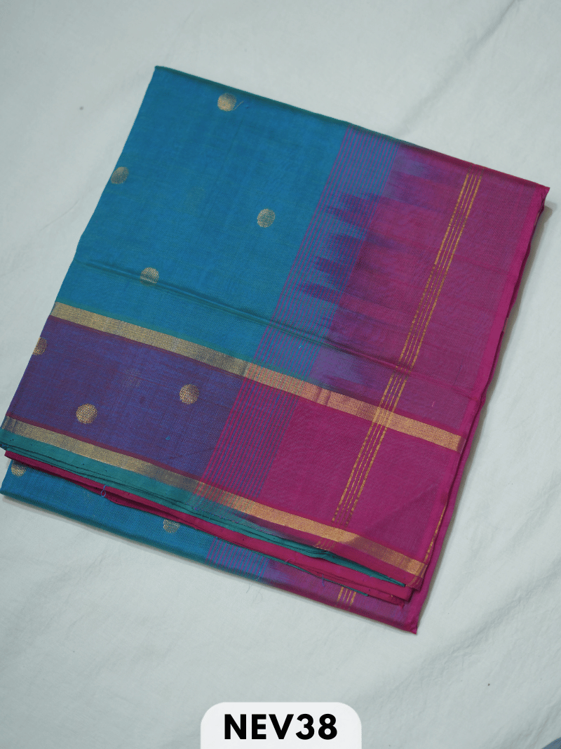 PURE HANDLOOM SILK COTTON SAREE WITH COIN BUTTA AND DOUBLE BORDER