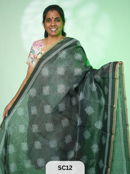 KOLLAM PRINT LINEN COTTON SAREE