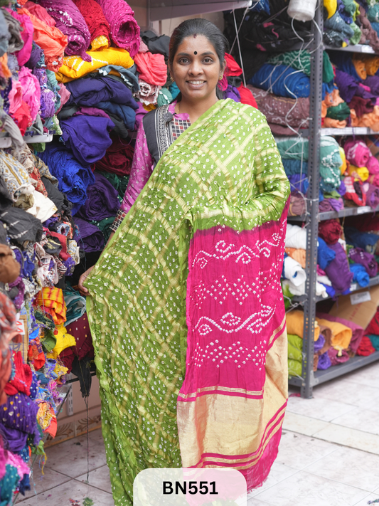 SEMI TISSUE GARCHOLA SAREE WITH LAGDI PATTA - DOUBLE COLOUR