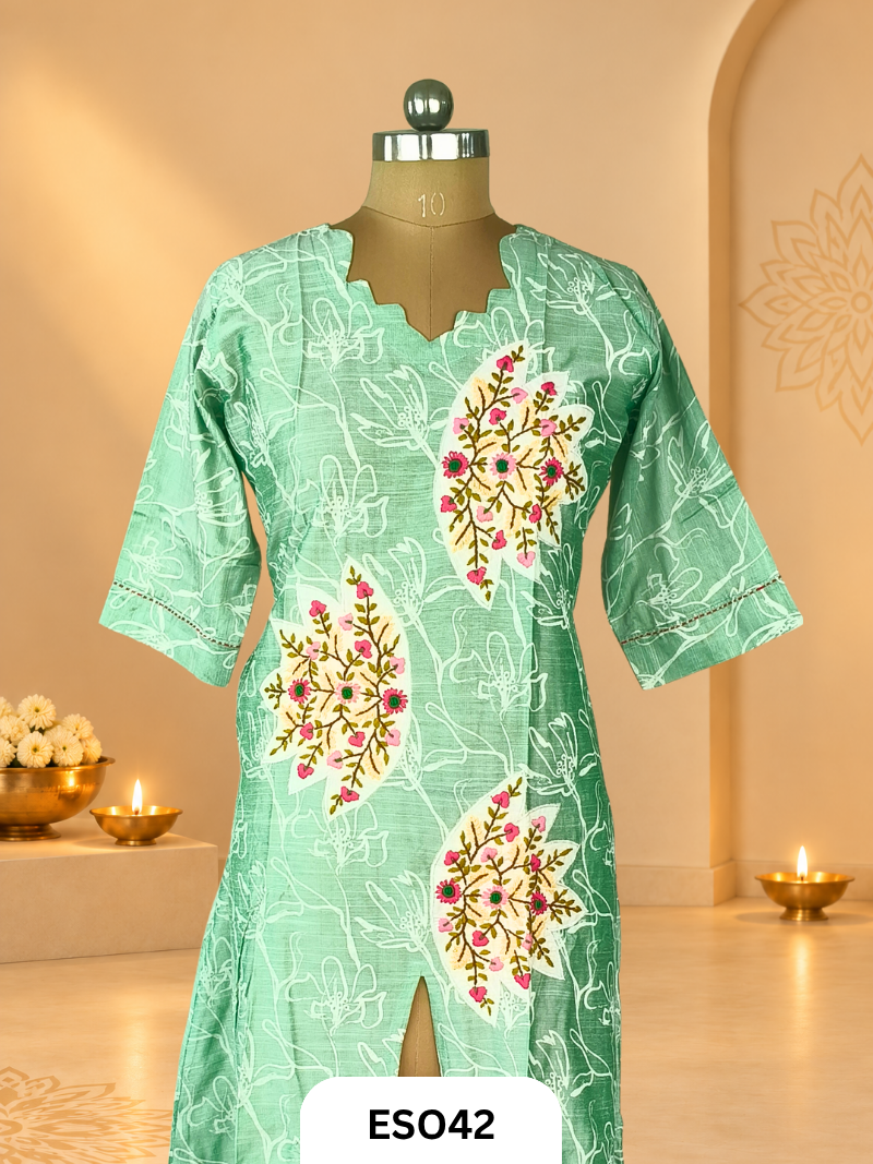 Pure cotton Aplique handwork embroidery Top Dress material